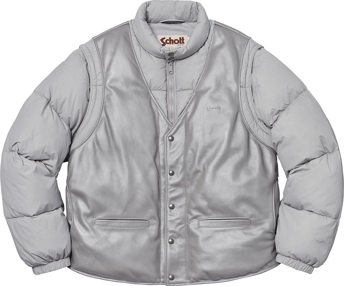 Supreme®/Schott® Down Leather Vest Puffy Jacket view 12